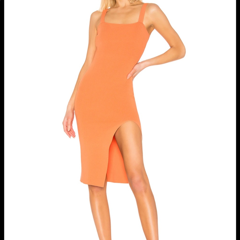 superdown Orange Midi Bodycon Dress with Side Slit